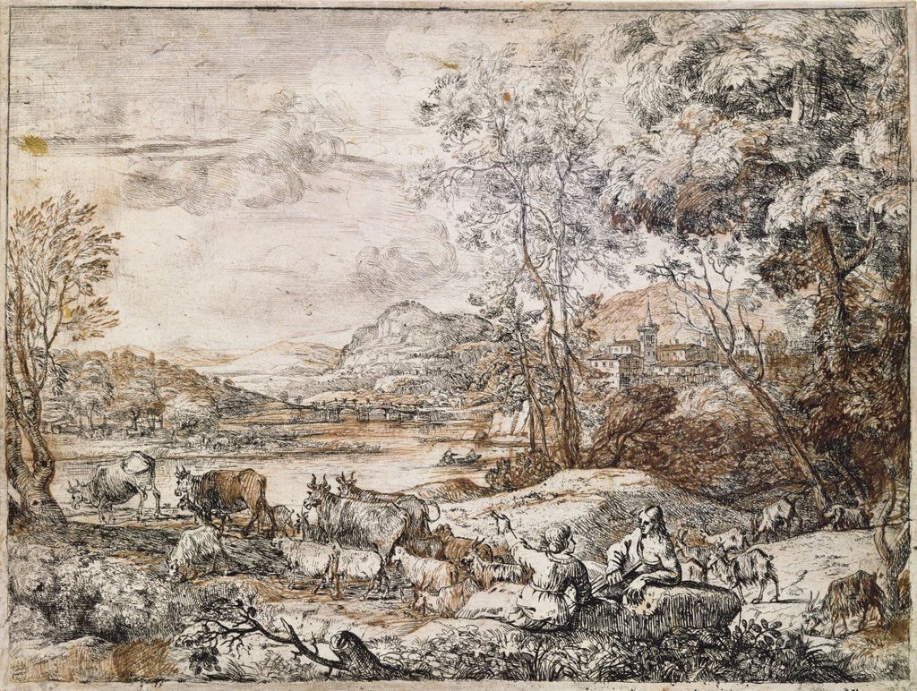 Detail of A Shepherd and Shepherdess Conversing by Claude Lorrain