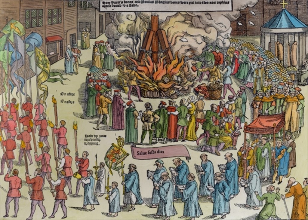 Detail of The Burning of the Remains of Martin Bucer and Paul Fagius on Market Hill in Cambridge in 1557 by English School
