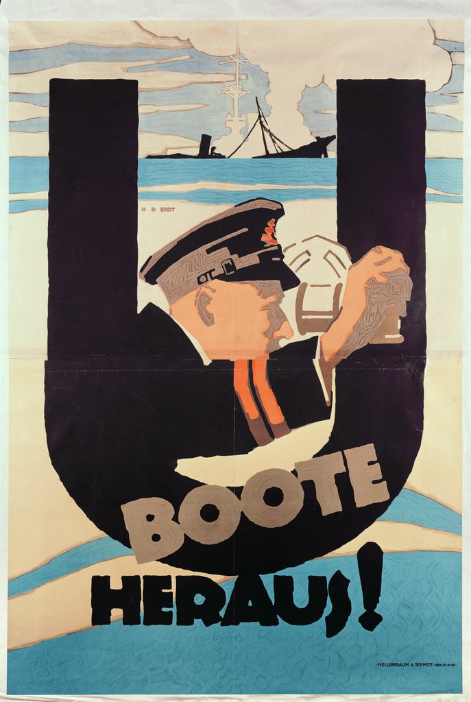 Detail of German World War 1 poster, 'U BOOTE HERAUS' by Hans Rudi Erdt