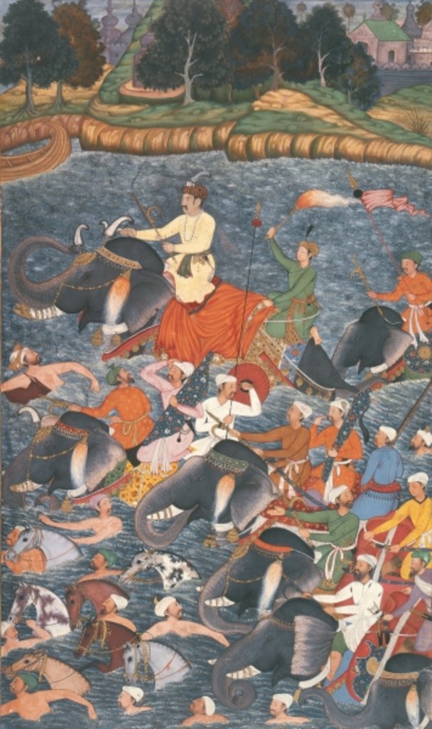 Detail of Emperor Akbar crossing the River Ganges in 1567 by Mughal School