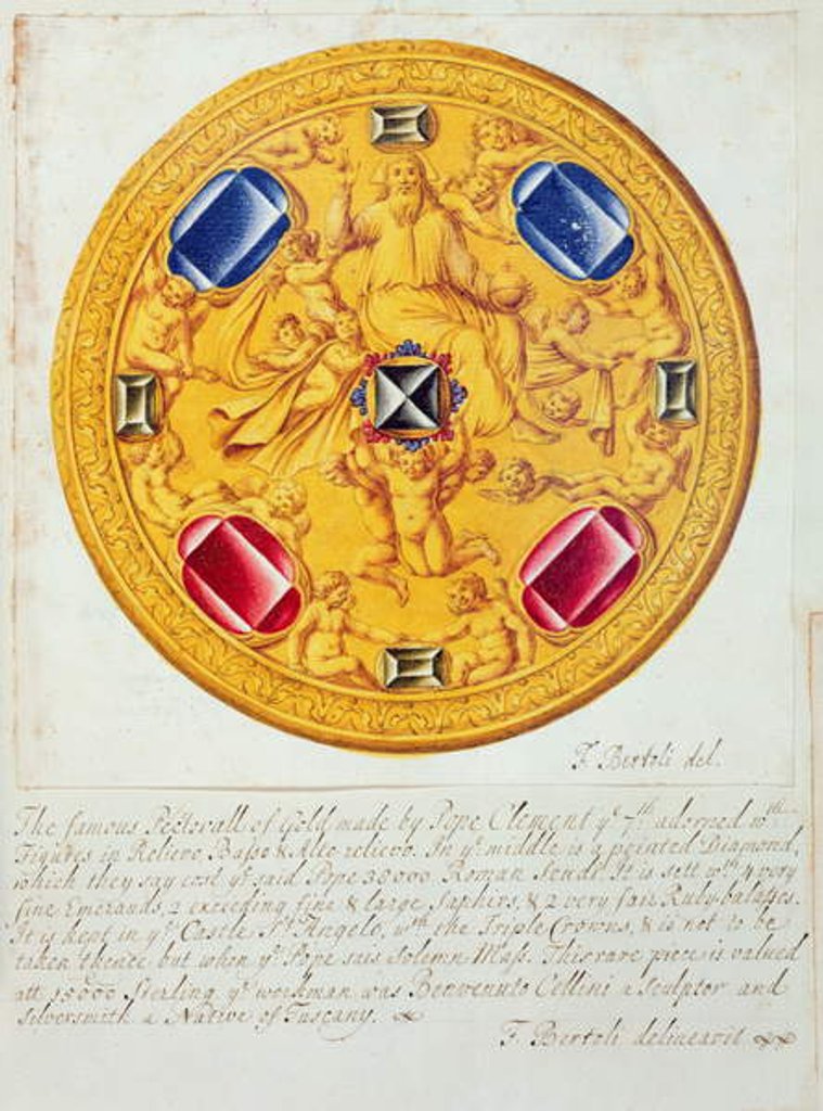 Detail of Front view of a pectoral ornament of gold and jewels made for Pope Clement VII by Cellini in c.1523-34, 1729 by F. Bertoli