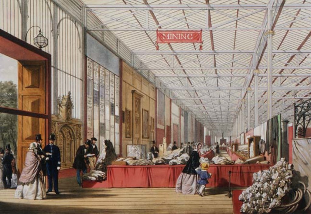 Detail of Minerals: Gallery displaying rocks and crystals at the Great Exhibition in 1851 by English School