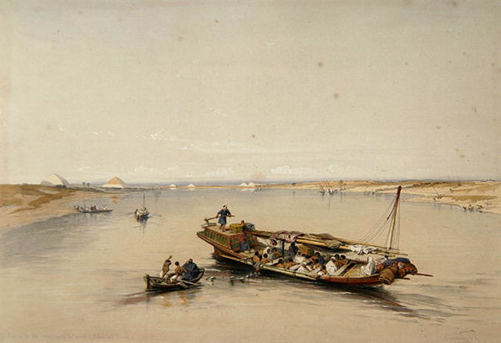 Detail of View on the Nile looking towards the Pyramids of Dahshur and Saqqarah by David Roberts