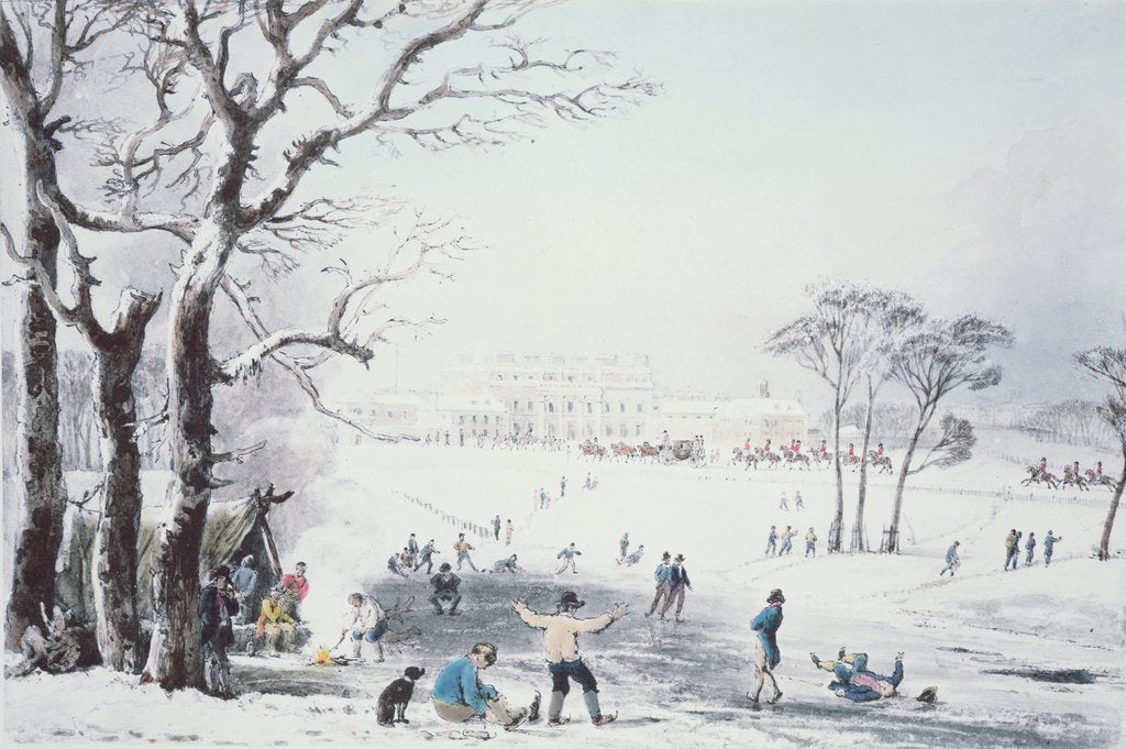 Detail of View of Buckingham House and St James Park in the Winter, pub. by R. Havell & Sons, 1810 by John (after) Burnet