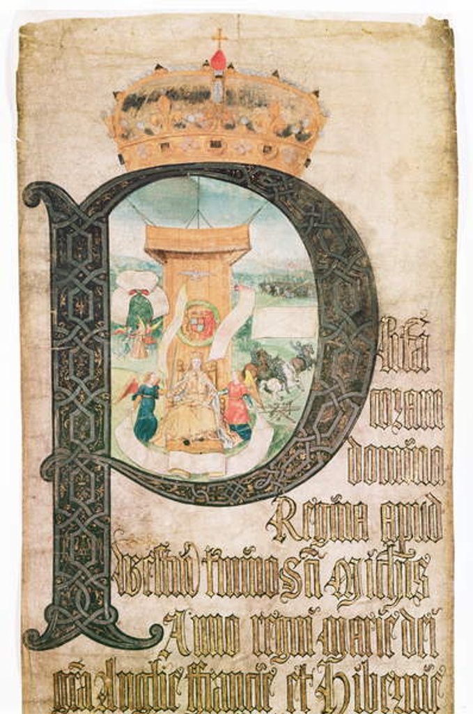 Detail of Illuminated initial, Coram Rege Rolls, 1553 by English School