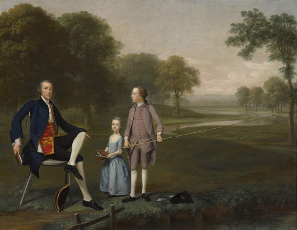 Detail of Richard Moretan, Esq. of Tackley with his nephew and niece John and Susanna Weyland, 1757 by Arthur Devis