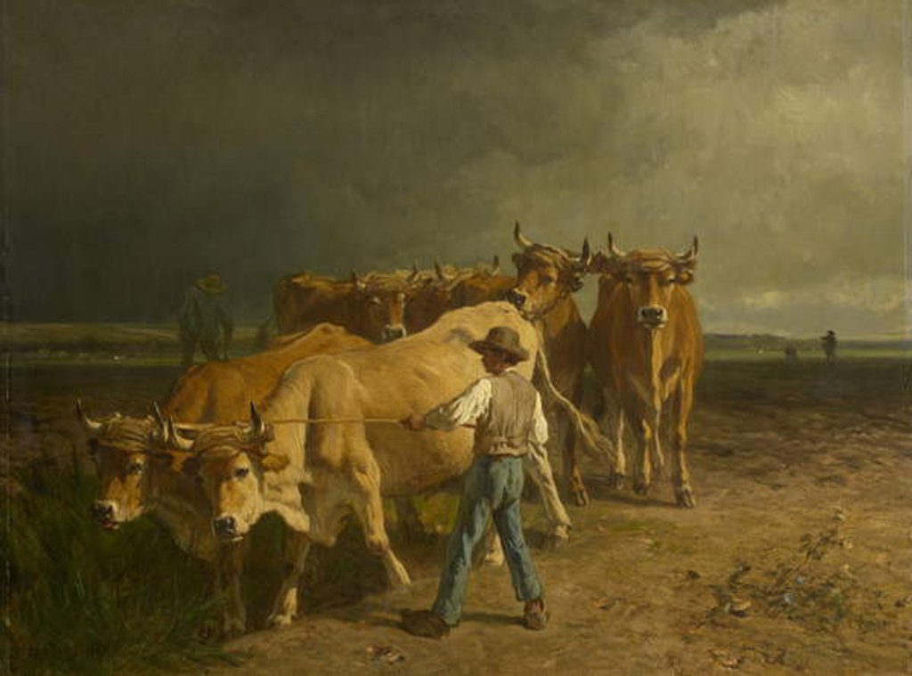 Detail of Oxen Plowing, 1860 by Constant-Emile Troyon