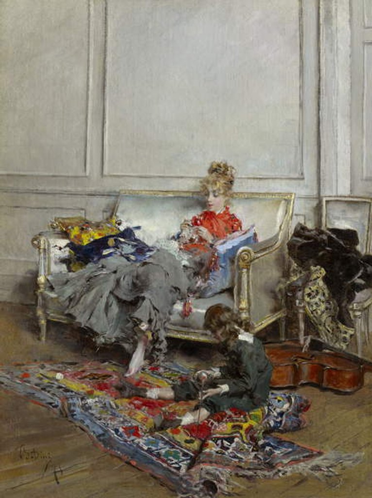 Detail of Young Woman Crocheting, 1875 by Giovanni Boldini