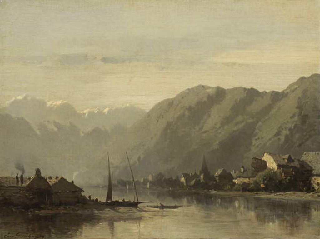 Detail of A Swiss Lake, 1838-90 by Eugene Deshayes