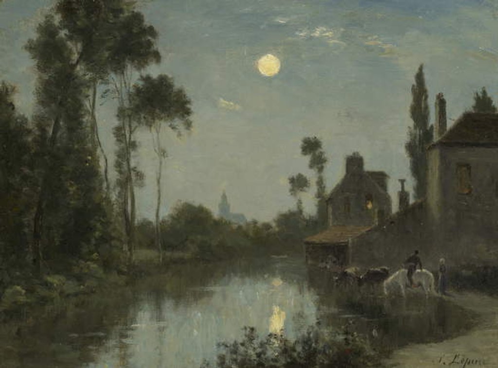 Detail of Moonlit River, c.1866-70 by Stanislas Victor Edouard Lepine