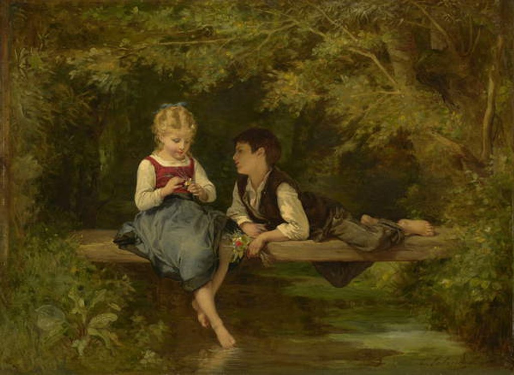 Detail of First Love, c.1872 by Timoleon Marie Lobrichon