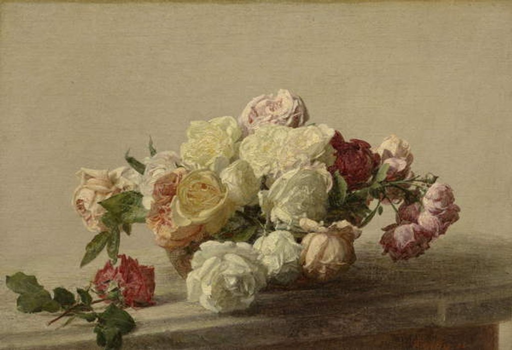 Detail of Bowl of Roses on a Marble Table, 1885 by Ignace Henri Jean Fantin-Latour