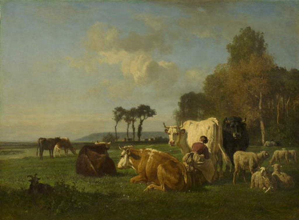 Detail of Cattle and Sheep in a Landscape, c.1855 by Constant-Emile Troyon