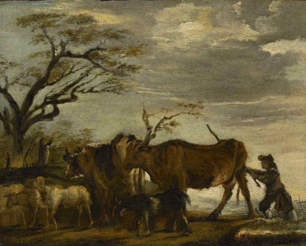 Detail of A Peasant Driving Cattle, Sheep and Goats in a Landscape, c.1785 by Thomas (attr. to) Gainsborough