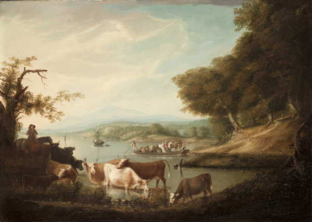 Detail of A Calm Watering Place--Extensive and Boundless Scene with Cattle, 1816 by Alvan Fisher