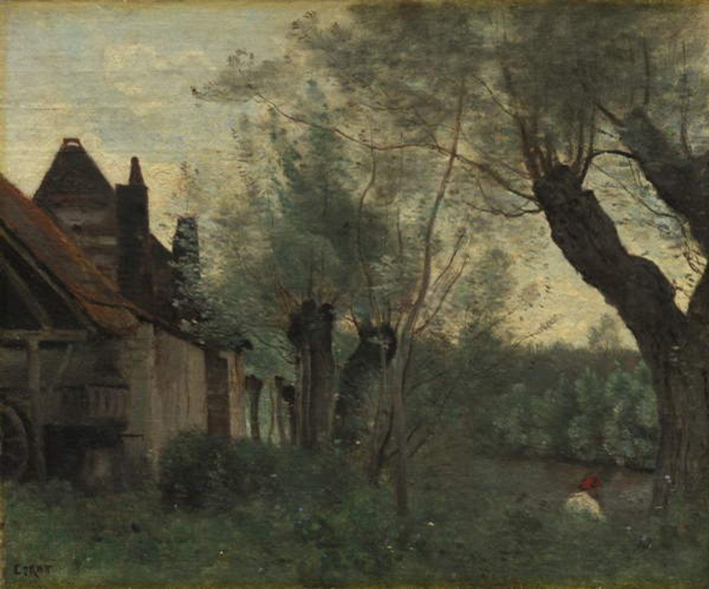 Detail of Willows and Farmhouse at Sainte-Catherine-lès-Arras, 1871 by Jean Baptiste Camille Corot