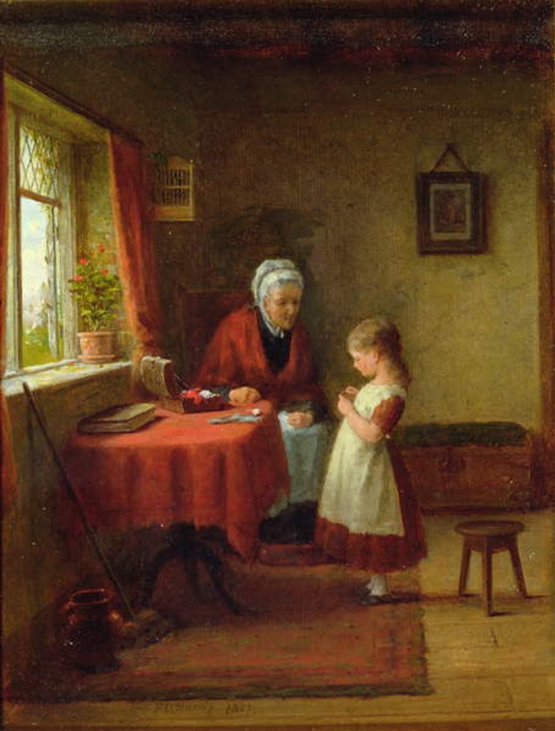 Detail of The First Sewing Lesson, 1889 by Frederick Daniel Hardy
