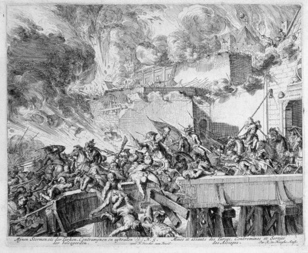 Detail of Vienna Print Cycle, Explosion of a Mine and Countermine, Raid on the Turks, 1683 by Romeyn de Hooghe