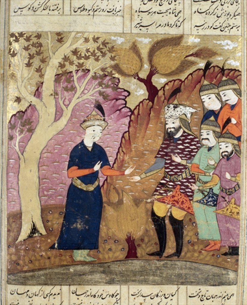 Detail of Knights finding the fallen Kawus by Persian School