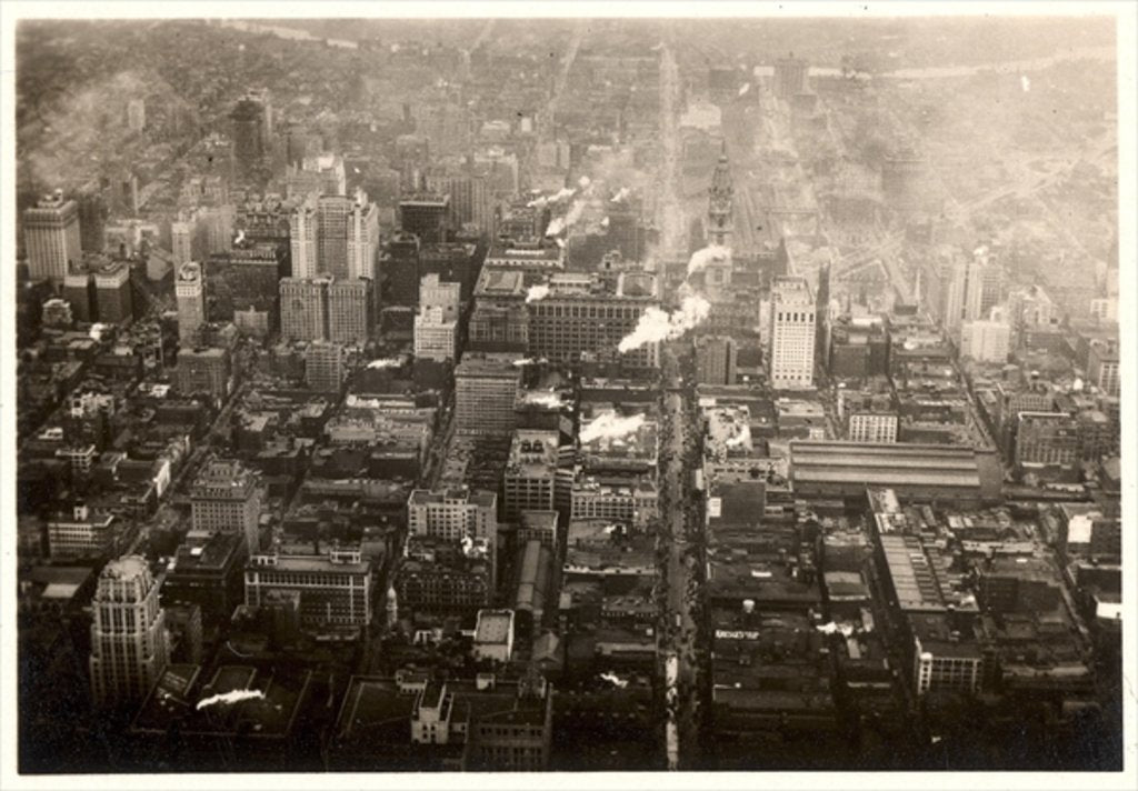 Detail of Aerial photo of downtown Philadelphia, taken from the LZ 127 Graf Zeppelin, 1928 by German Photographer