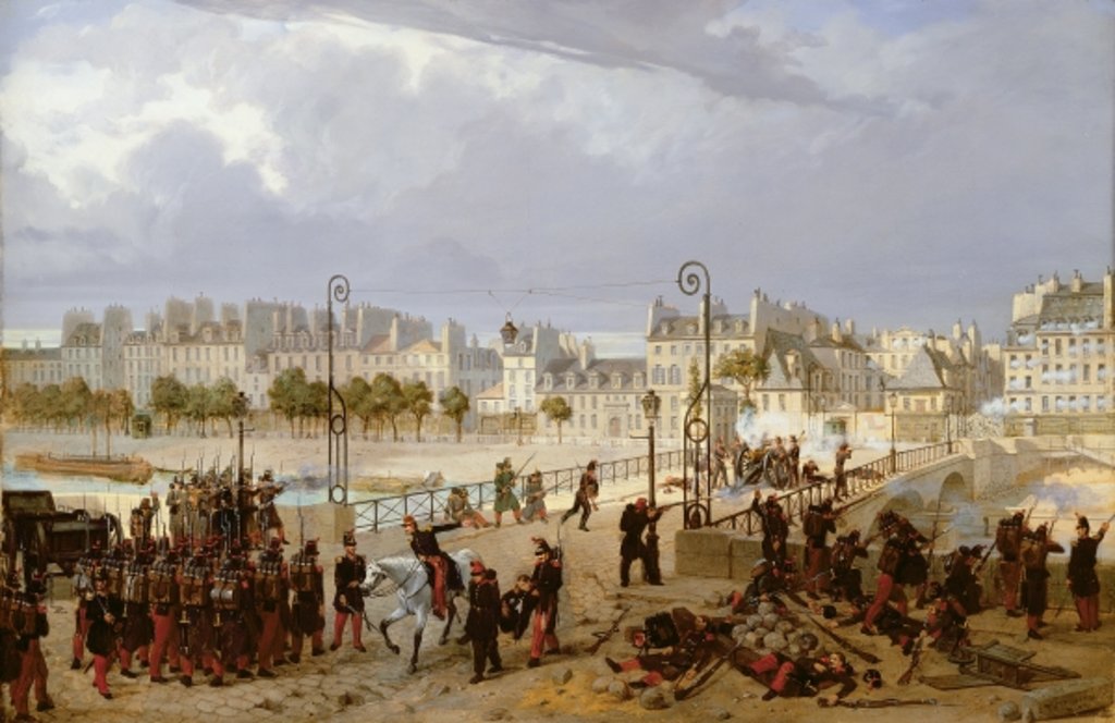 Detail of An Attack on a Barricade on the Pont de l'Archeveche, 1849 by Philippe Marie Chaperon