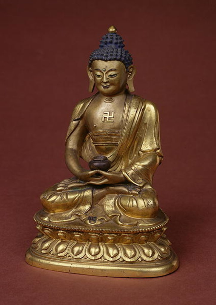 Detail of Buddha Amitayus seated in meditation holding the vase of nectar in his lap by Tibetan School