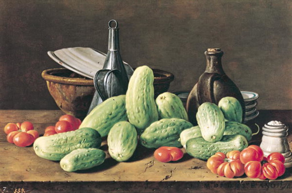 Detail of Still Life with Cucumbers and Tomatoese, 18th century by Luis Egidio Menendez or Melendez