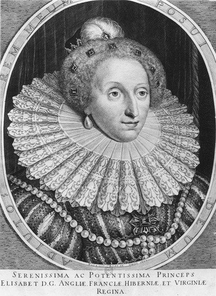 Detail of Elizabeth I, Queen of England by Hendrik I Hondius