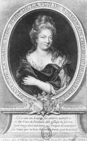 Detail of Antoinette Du Ligier de la Garde Deshoulières by Pierre Louis van Schuppen