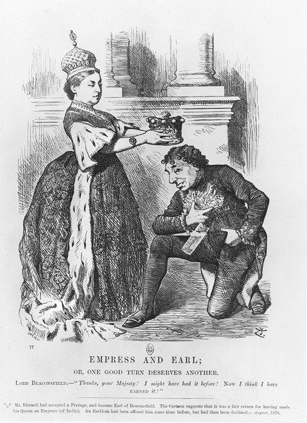 Detail of Disraeli given a peerage by Queen Victoria in 1876 by John Tenniel