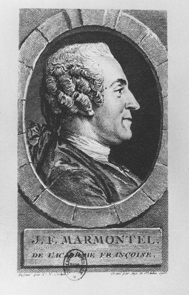Detail of Portrait of Jean François Marmontel, 1765 by Augustin de Saint-Aubin