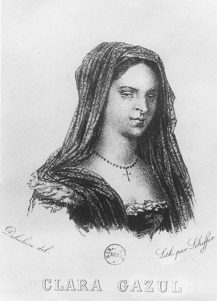 Detail of Portrait of Clara Gazul by Etienne Jean Delecluze