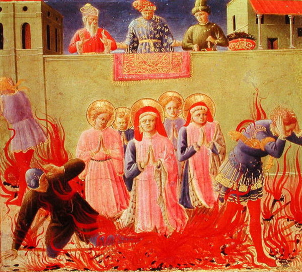 Detail of SS. Cosmas and Damian Condemned to Burn at the Stake, predella from the Annalena Altarpiece, 1434 by Fra Angelico
