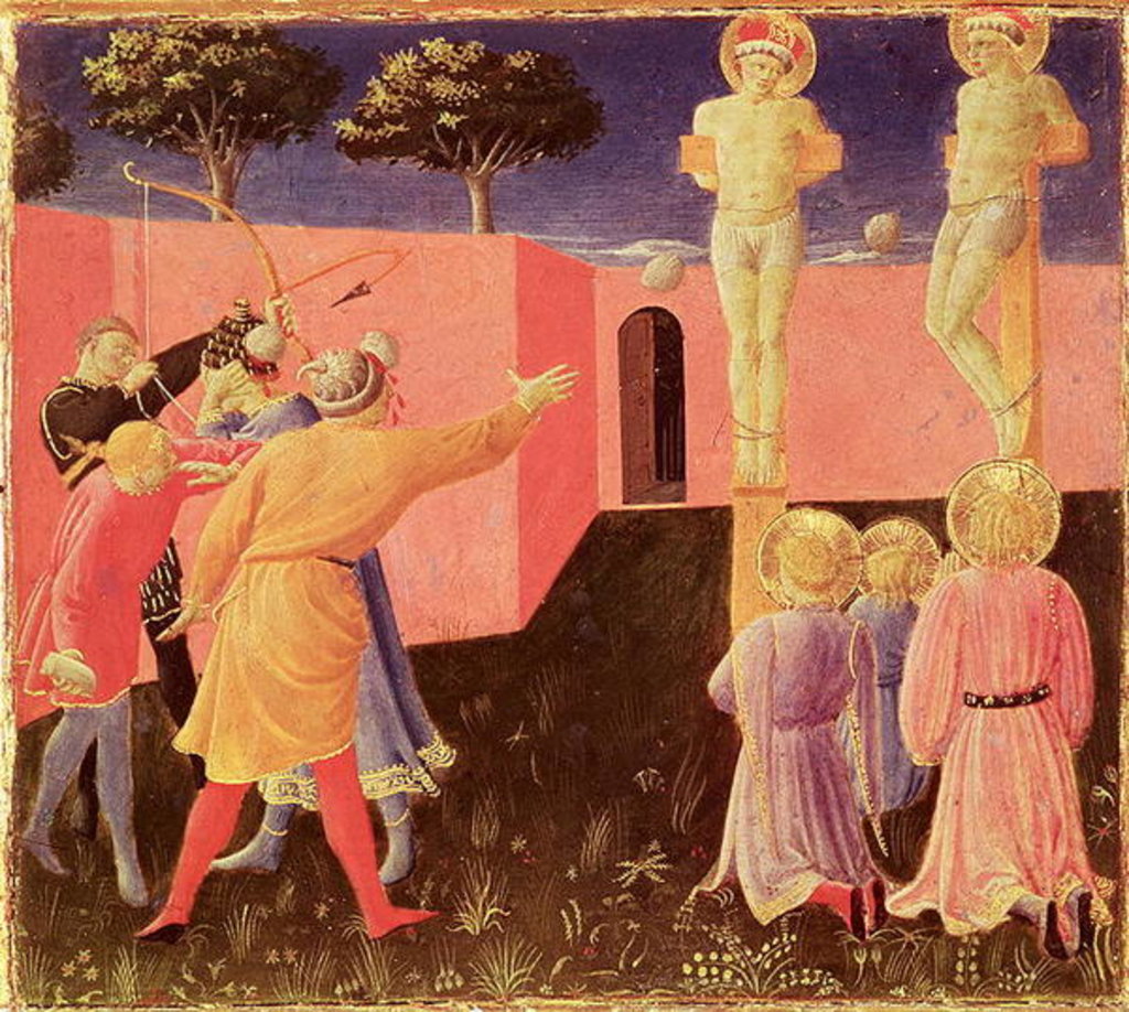 Detail of The Crucifixion and Stoning of SS. Cosmas and Damian, predella from the Annalena Altarpiece, 1434 by Fra Angelico
