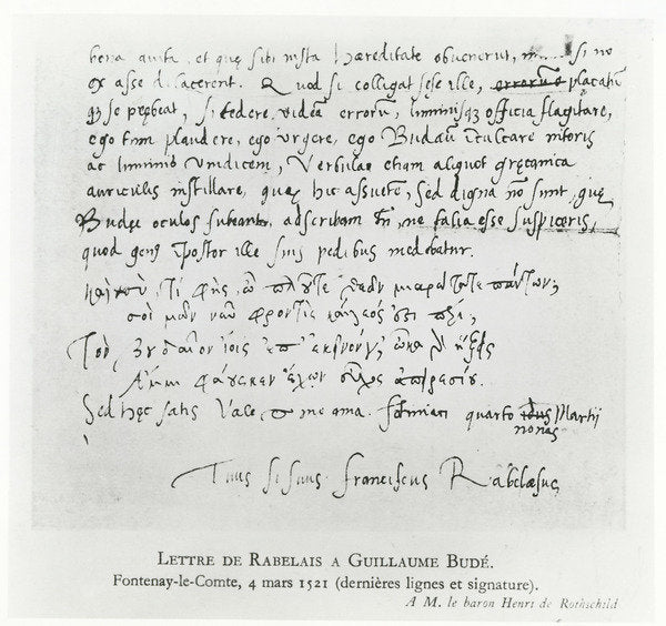 Detail of Letter from François Rabelais to Guillaume Budé dated 4 March 1521 by French School