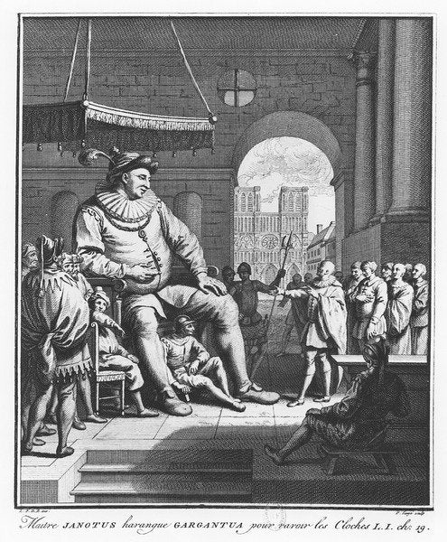 Detail of Master Janotus harangues Gargantua to give back the bells by Pierre Tanje