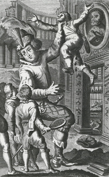 Detail of Pantagruel grabbing Limousin by the throat by French School