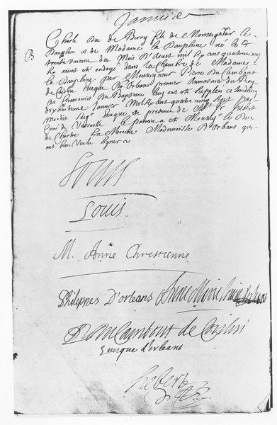 Detail of Act of Baptism of Charles, Duc de Berry, 18 January 1687 by French School