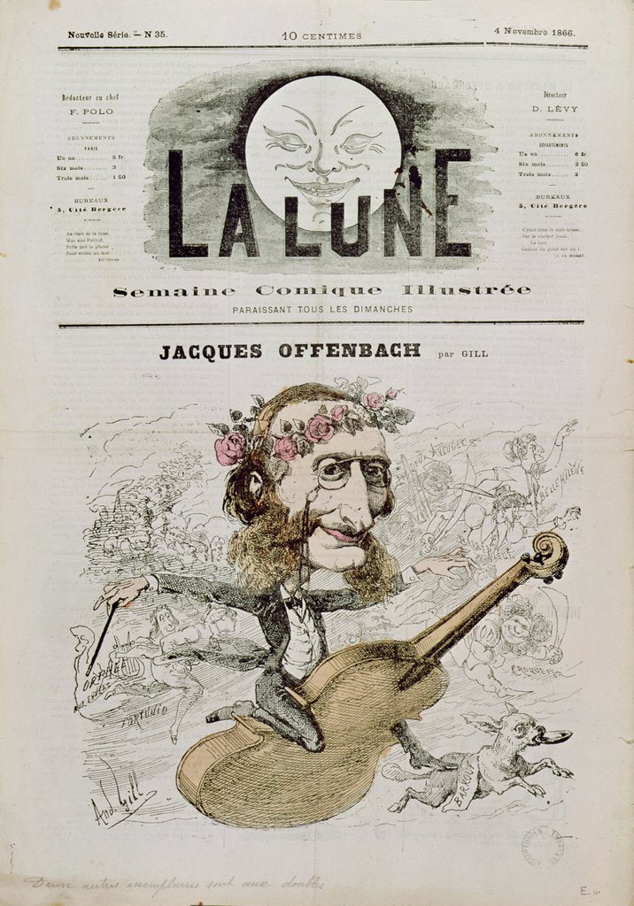 Detail of Front cover of 'La Lune', with a caricature of Jacques Offenbach 4th November 1866 by Andre Gill