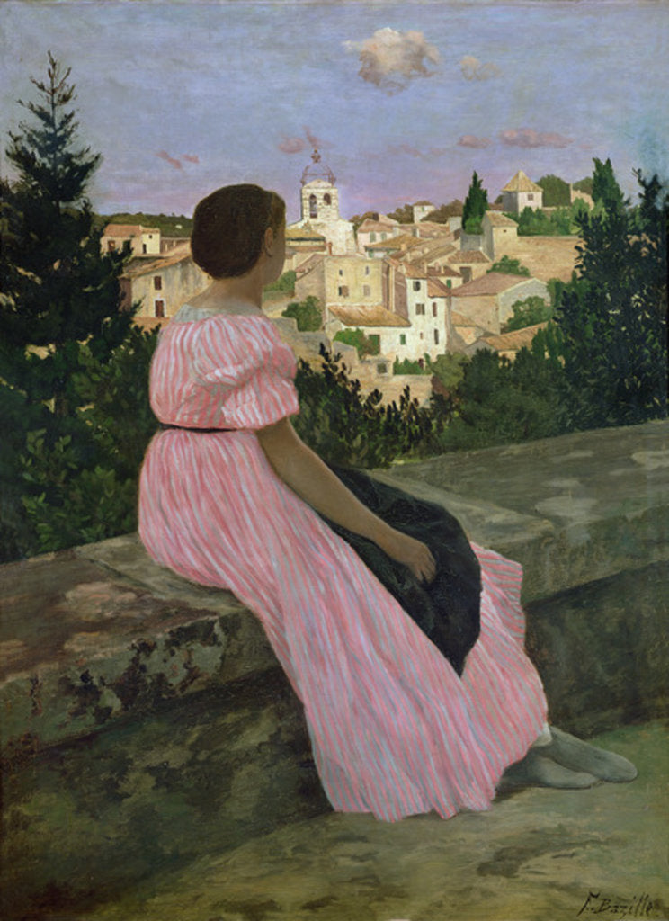 Detail of The Pink Dress, or View of Castelnau-le-Lez, Herault, 1864 by Jean Frederic Bazille