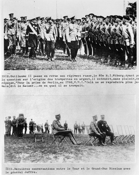 Detail of Final conversations between the Tsar and Grand Duke Nicholas II, and General Joffre, 1913 by French Photographer