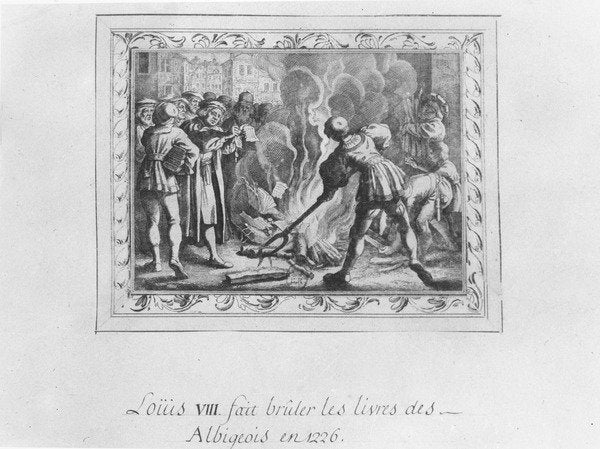 Detail of Louis VIII burning the Albigensian books in 1226 by French School
