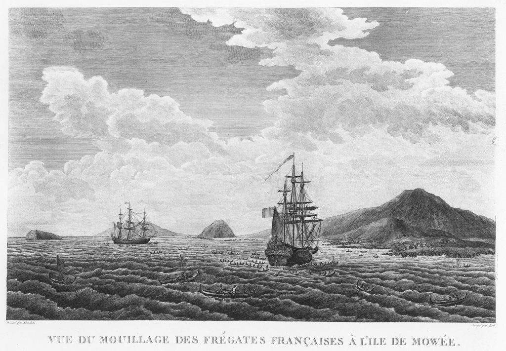 Detail of The frigates of La Perouse at the island of Maui by French School