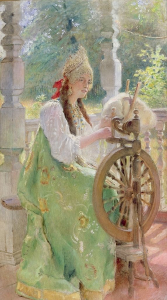 Detail of At the Spinning-Wheel by Konstantin Egorovich Makovsky