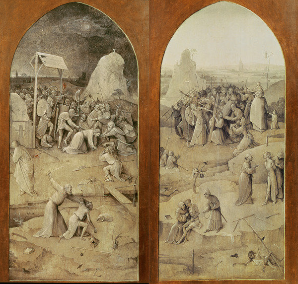 Detail of Christ on the Road to Calvary, outside panels of the Temptation of St. Anthony triptych by Hieronymus Bosch