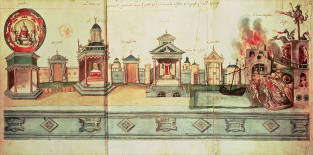 Detail of Ms fr.12536 f.2 The Scenery for Valenciennes Mystery Play, 1547 by Hubert Cailleau