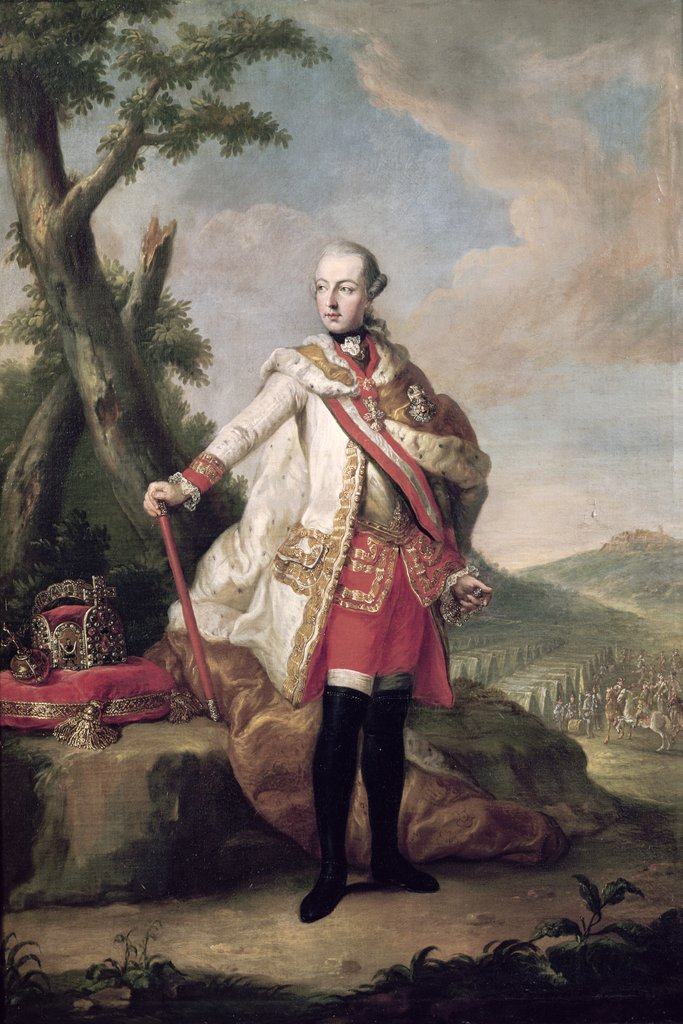 Detail of Full length portrait of Joseph II of Habsbourg-Lorraine, Holy Roman Emperor, c.1765 by Anton von Maron
