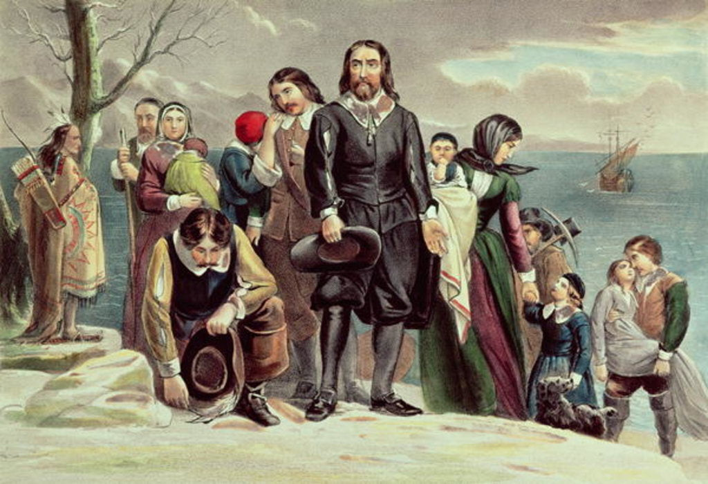 Detail of The Landing of the Pilgrims at Plymouth, 1620, 19th century by N. and Ives J.M. Currier