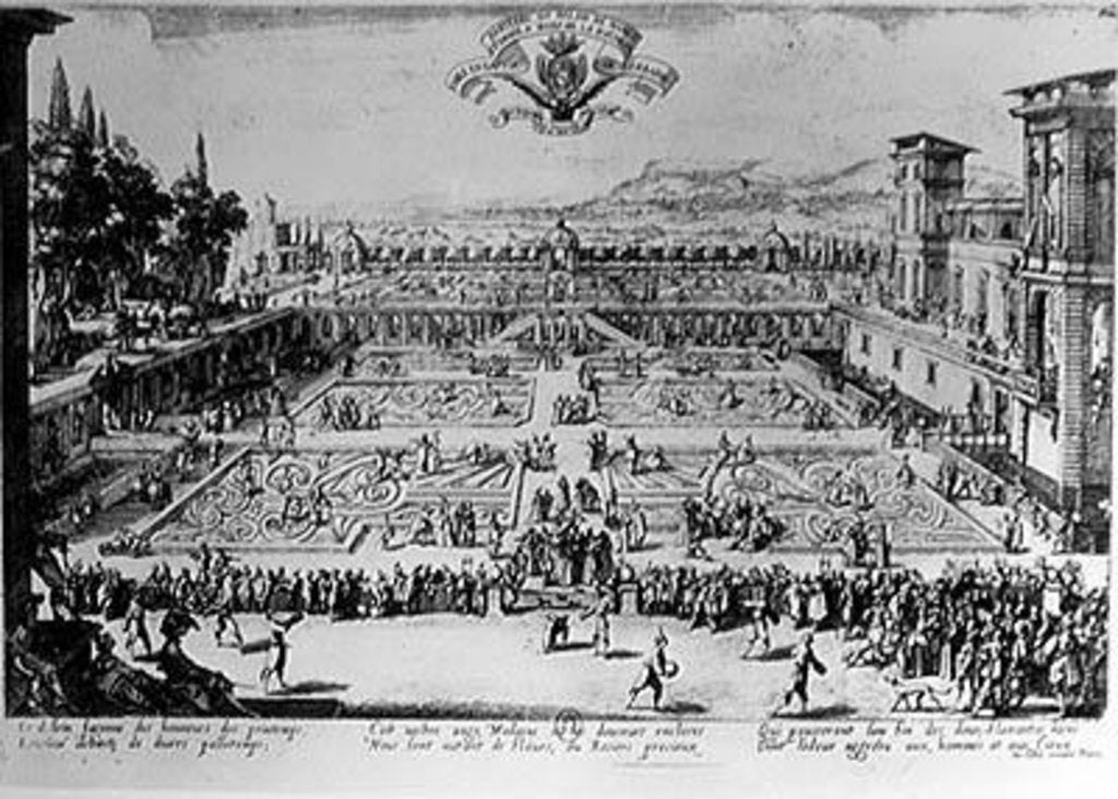 Detail of The Garden at the Palais de Nancy, dedicated to the Duchess of Lorraine, 1624 by Jacques Callot