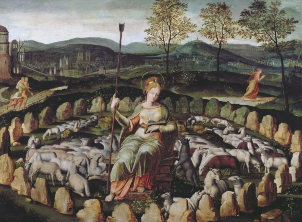 Detail of St. Genevieve Guarding her Flock by Fontainebleau School